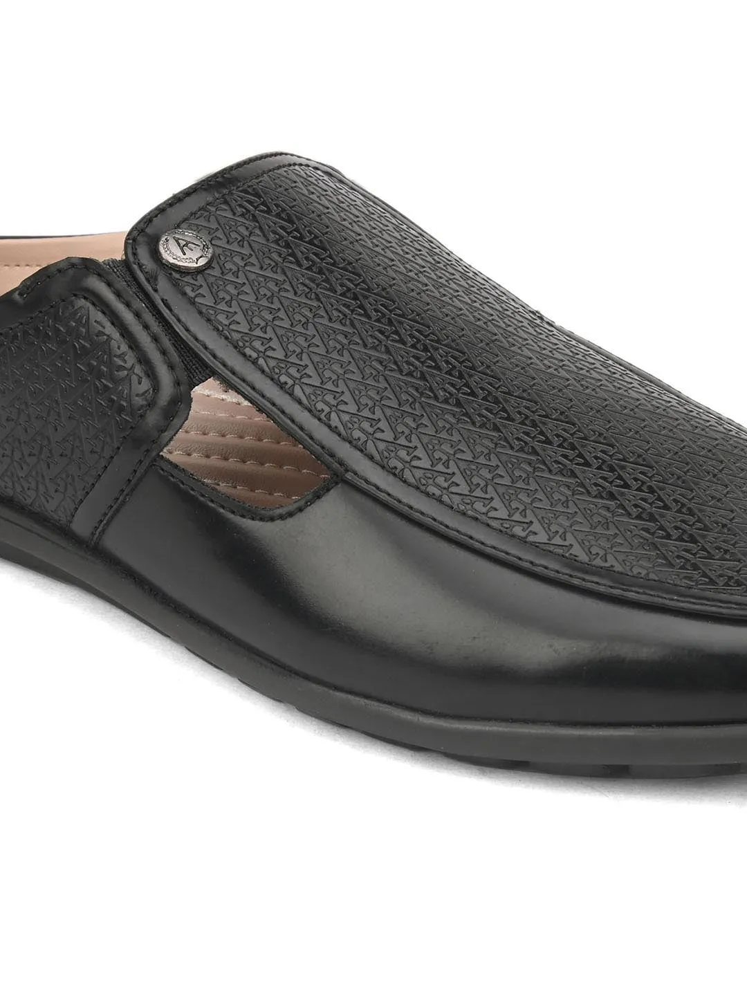 Solid Black Ethnic mules for men