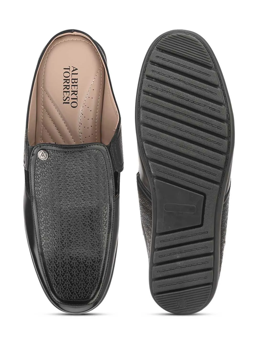 Solid Black Ethnic mules for men