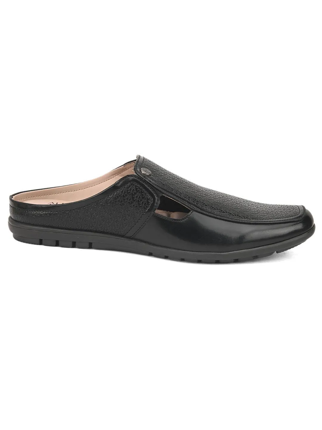 Solid Black Ethnic mules for men