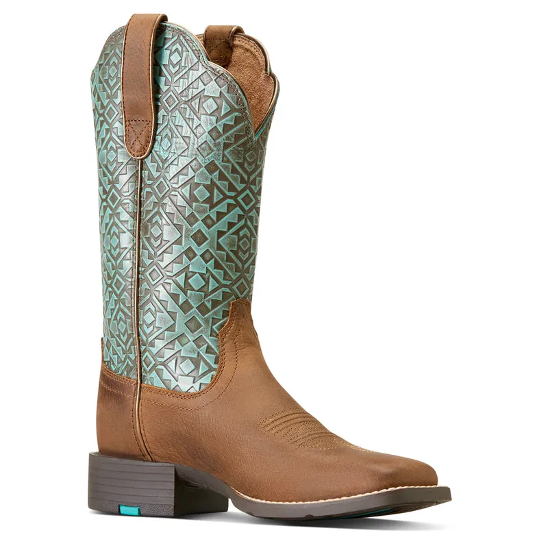 'Ariat' Women's 11 Round Up Western Square Toe - Old Earth / Turquoise Blanket