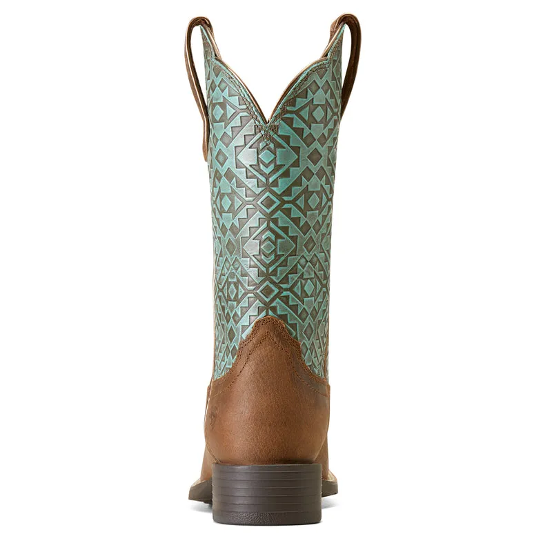 'Ariat' Women's 11 Round Up Western Square Toe - Old Earth / Turquoise Blanket