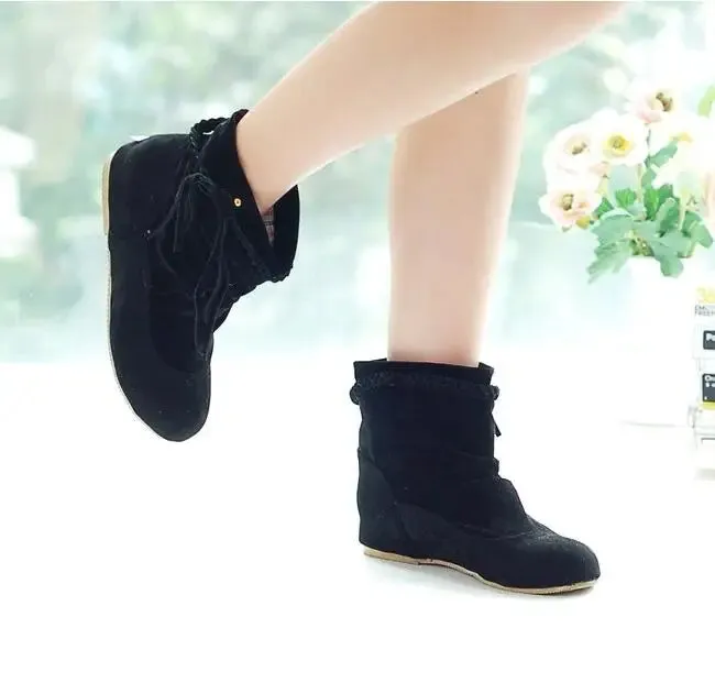 Ashore Shop Big Size 34-44 fashion Women Boots Faux Suede-Leather Inner Heels Ankle Boots