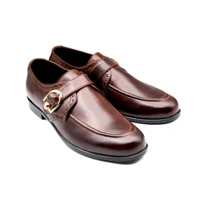 Brown Leather Engraved Monk Executive Shoes