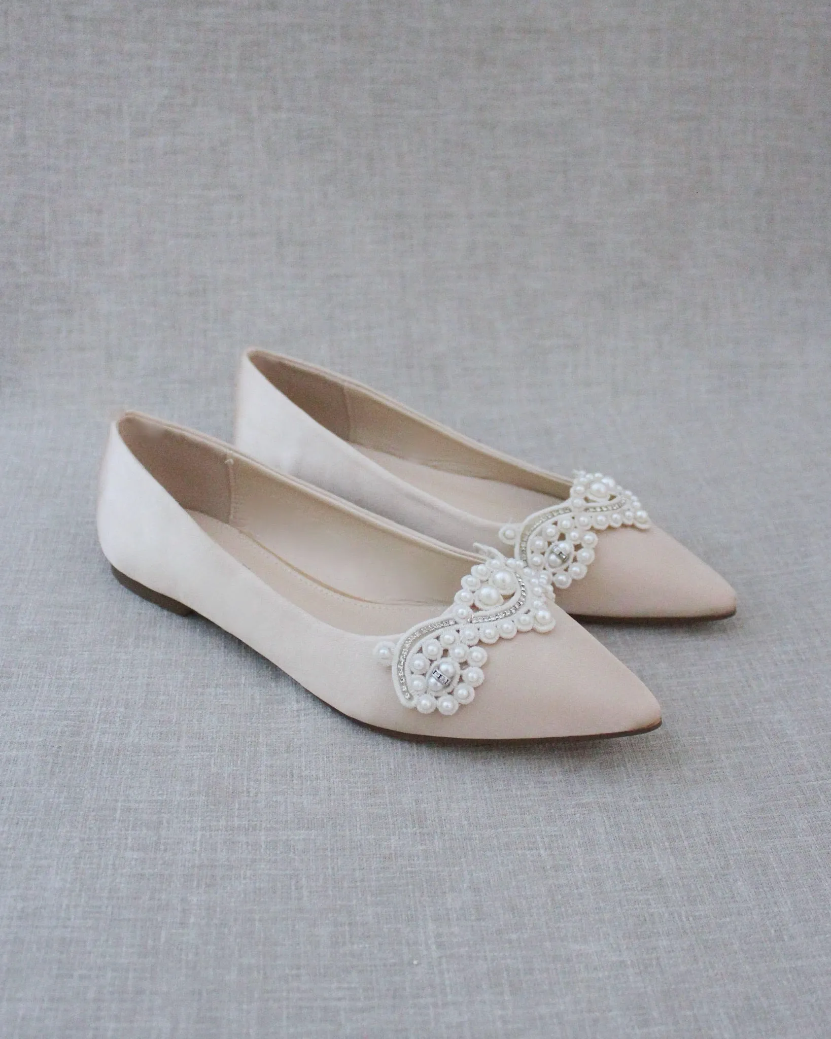 Champagne Embellished Pearl Evening Flats