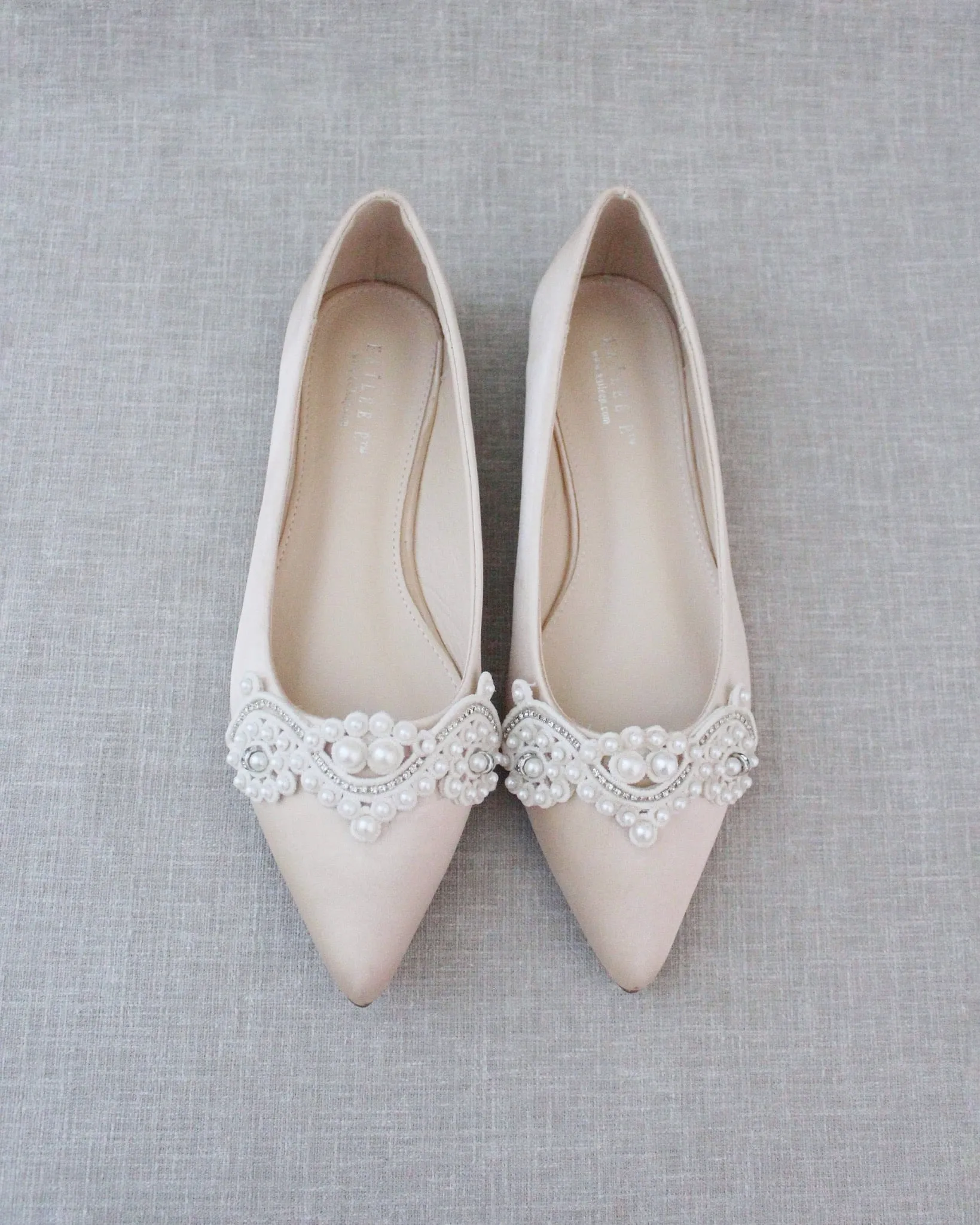 Champagne Embellished Pearl Evening Flats