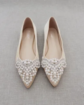 Champagne Embellished Pearl Evening Flats