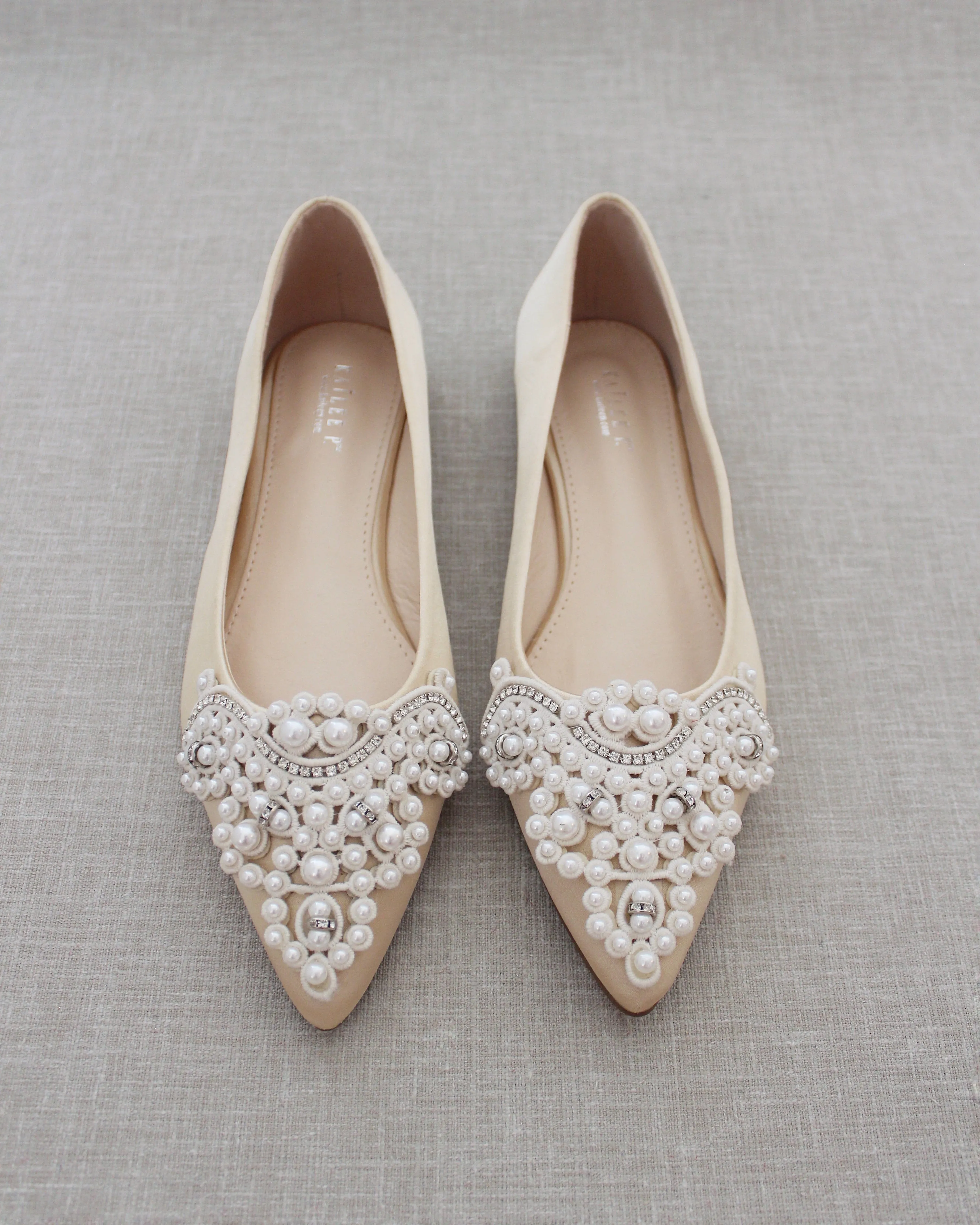 Champagne Embellished Pearl Evening Flats