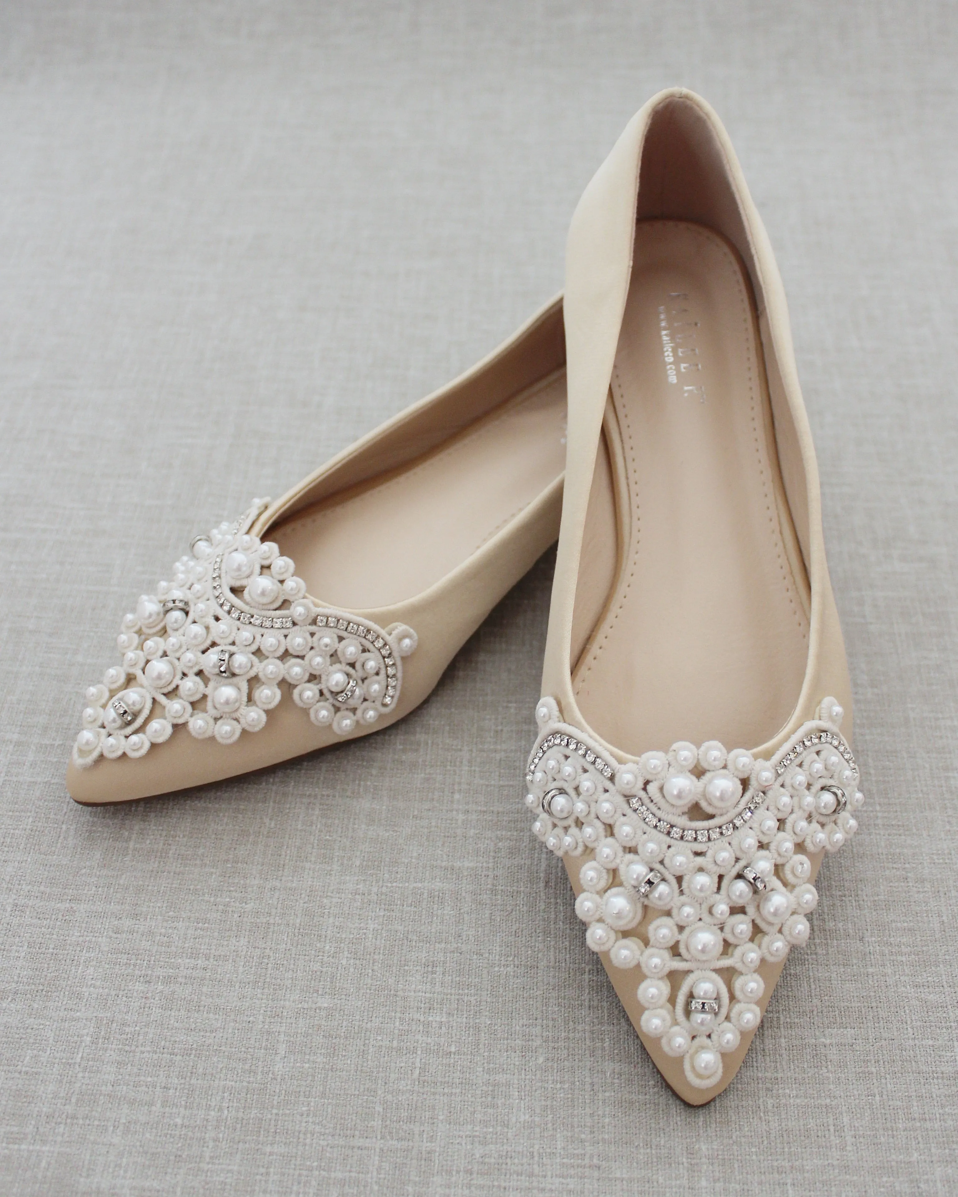 Champagne Embellished Pearl Evening Flats