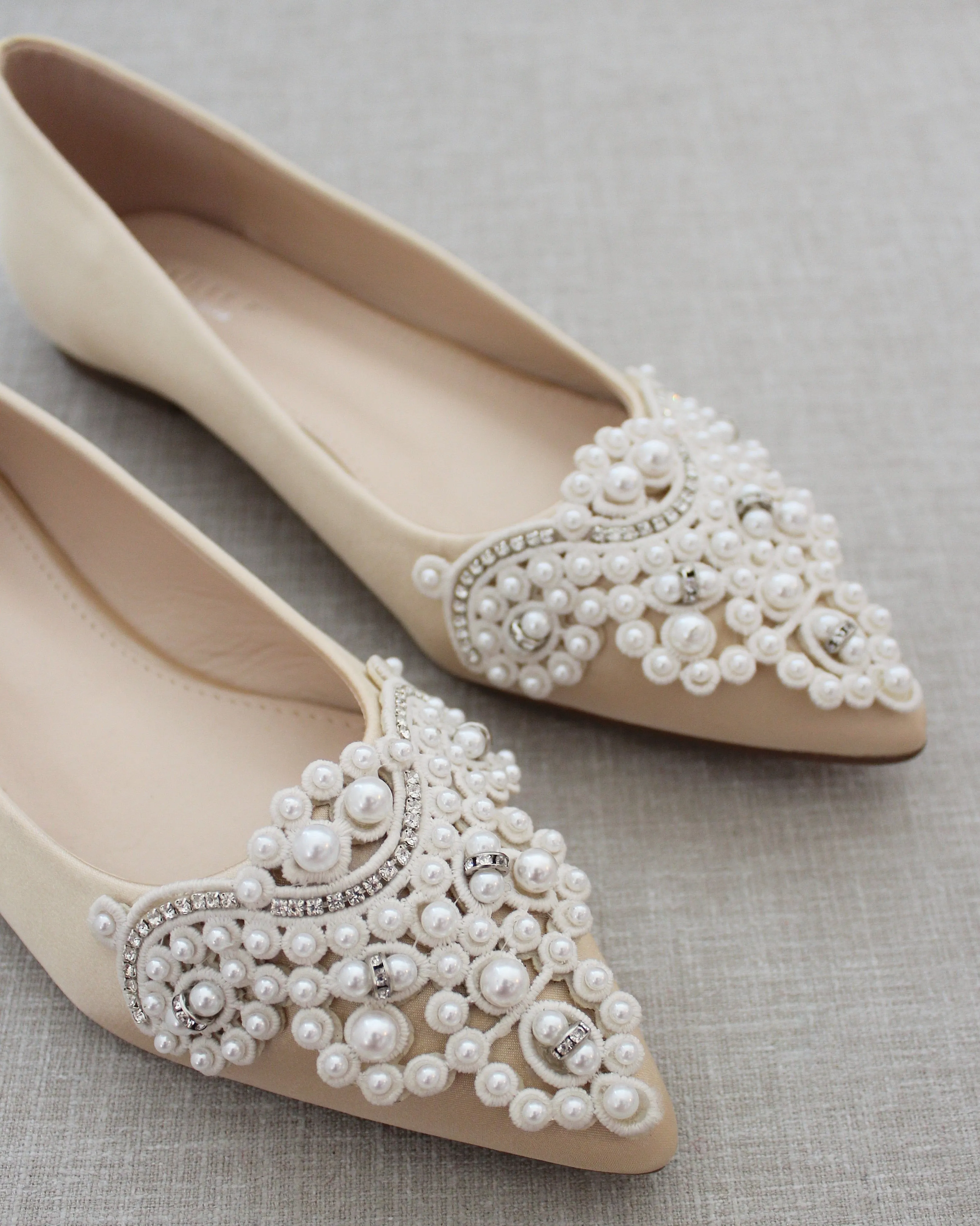 Champagne Embellished Pearl Evening Flats