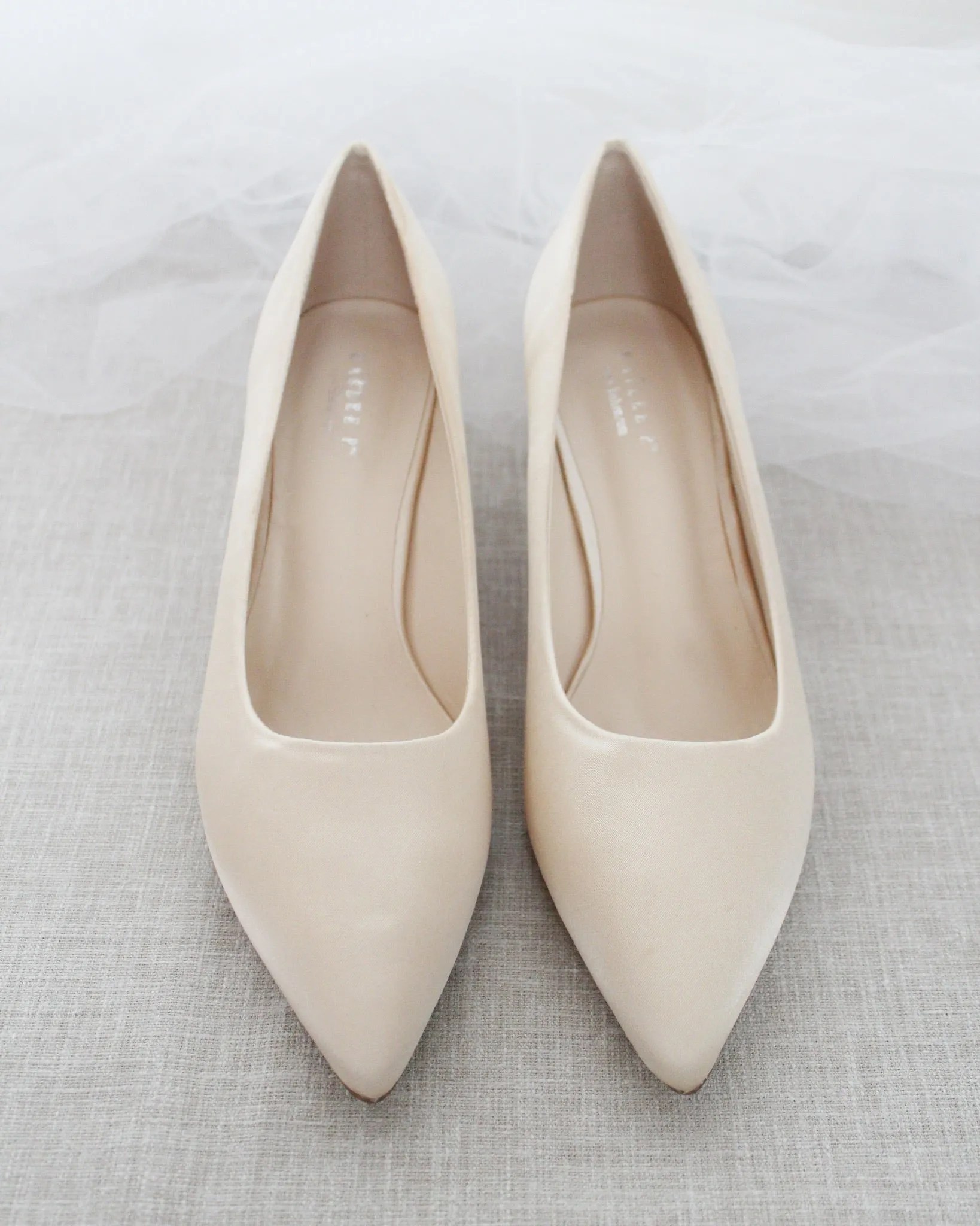 Champagne Satin Pointy Toe Pump Low Heel