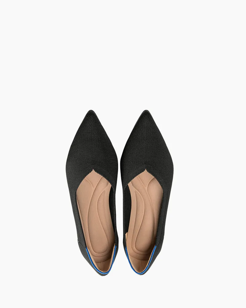 Contrast Piping Pointed Toe Ballet Flats