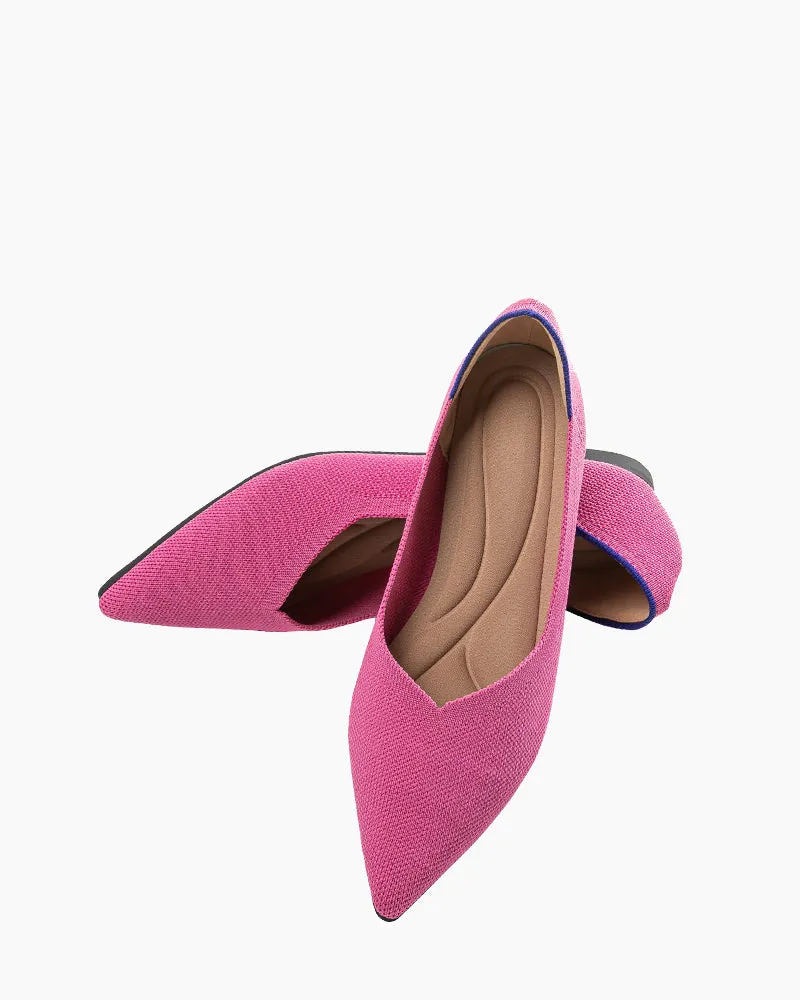 Contrast Piping Pointed Toe Ballet Flats