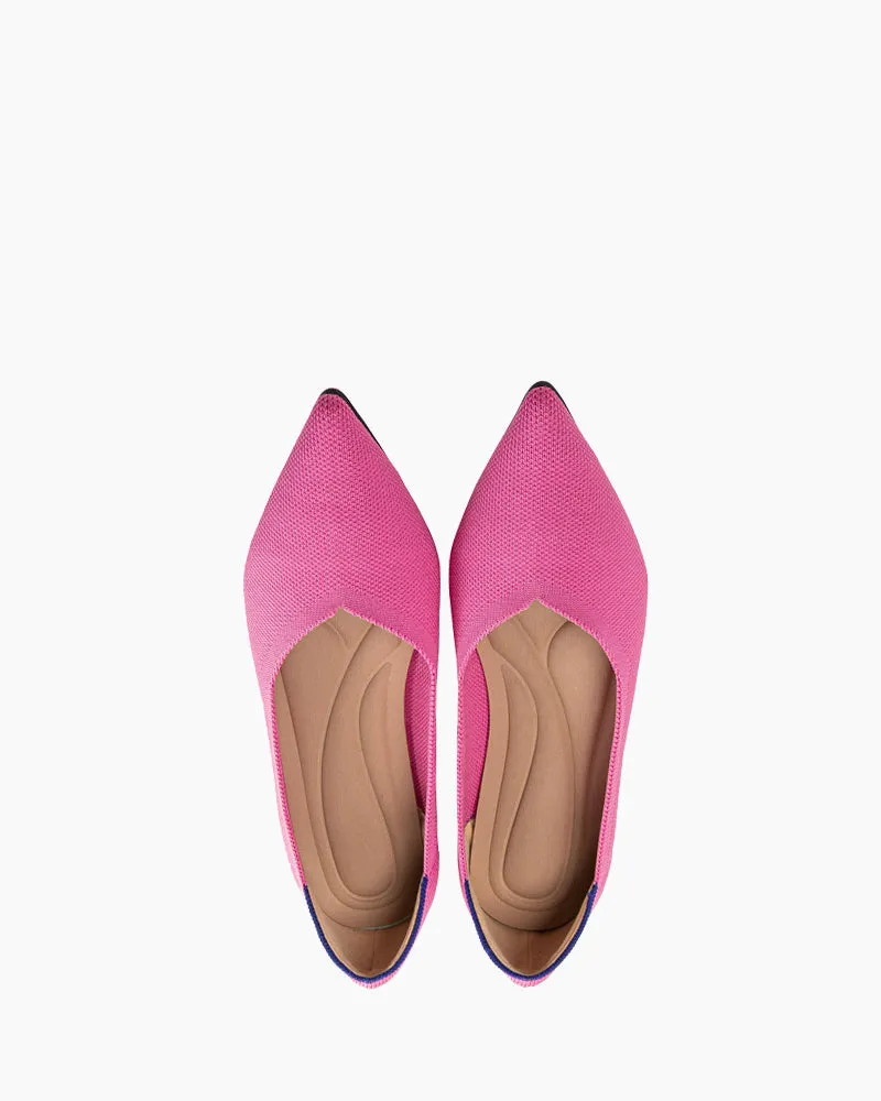 Contrast Piping Pointed Toe Ballet Flats