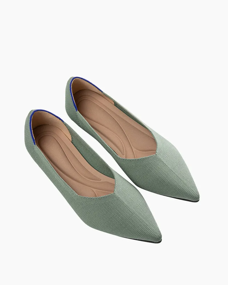 Contrast Piping Pointed Toe Ballet Flats