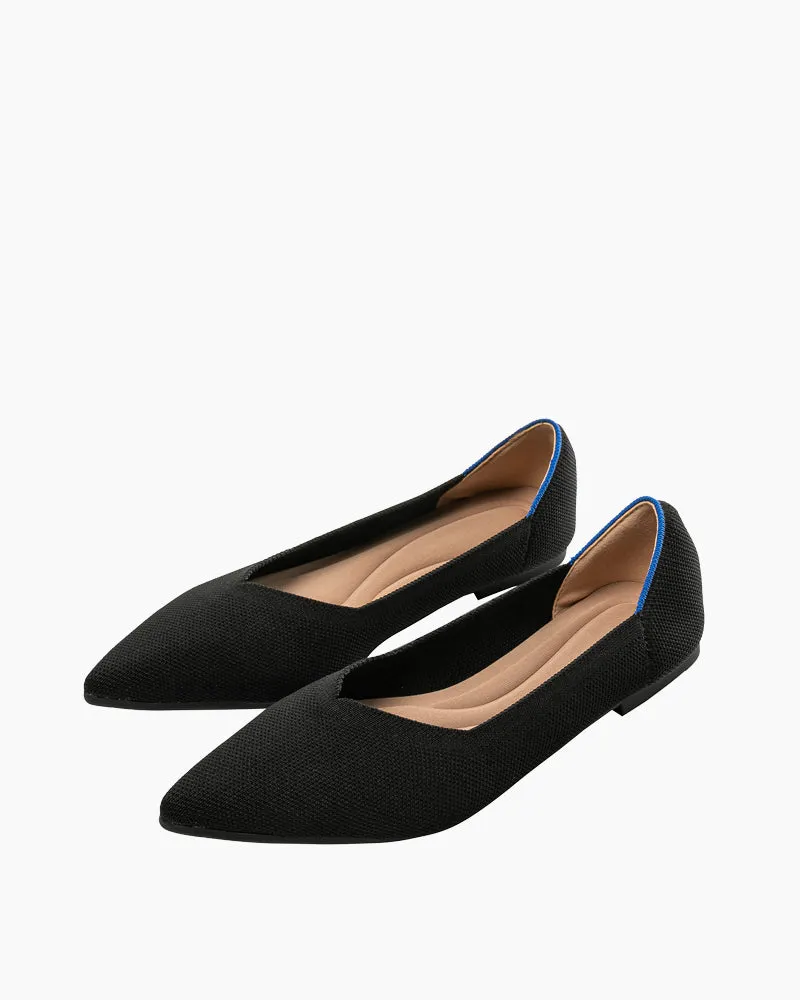 Contrast Piping Pointed Toe Ballet Flats