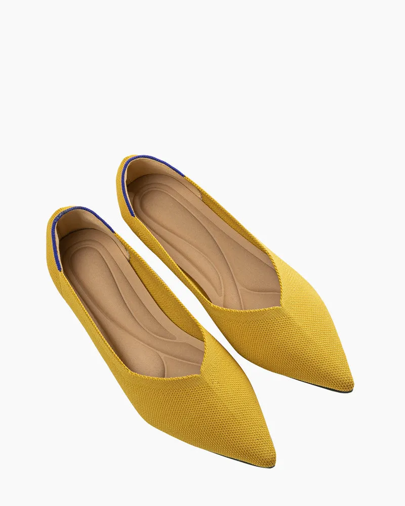 Contrast Piping Pointed Toe Ballet Flats