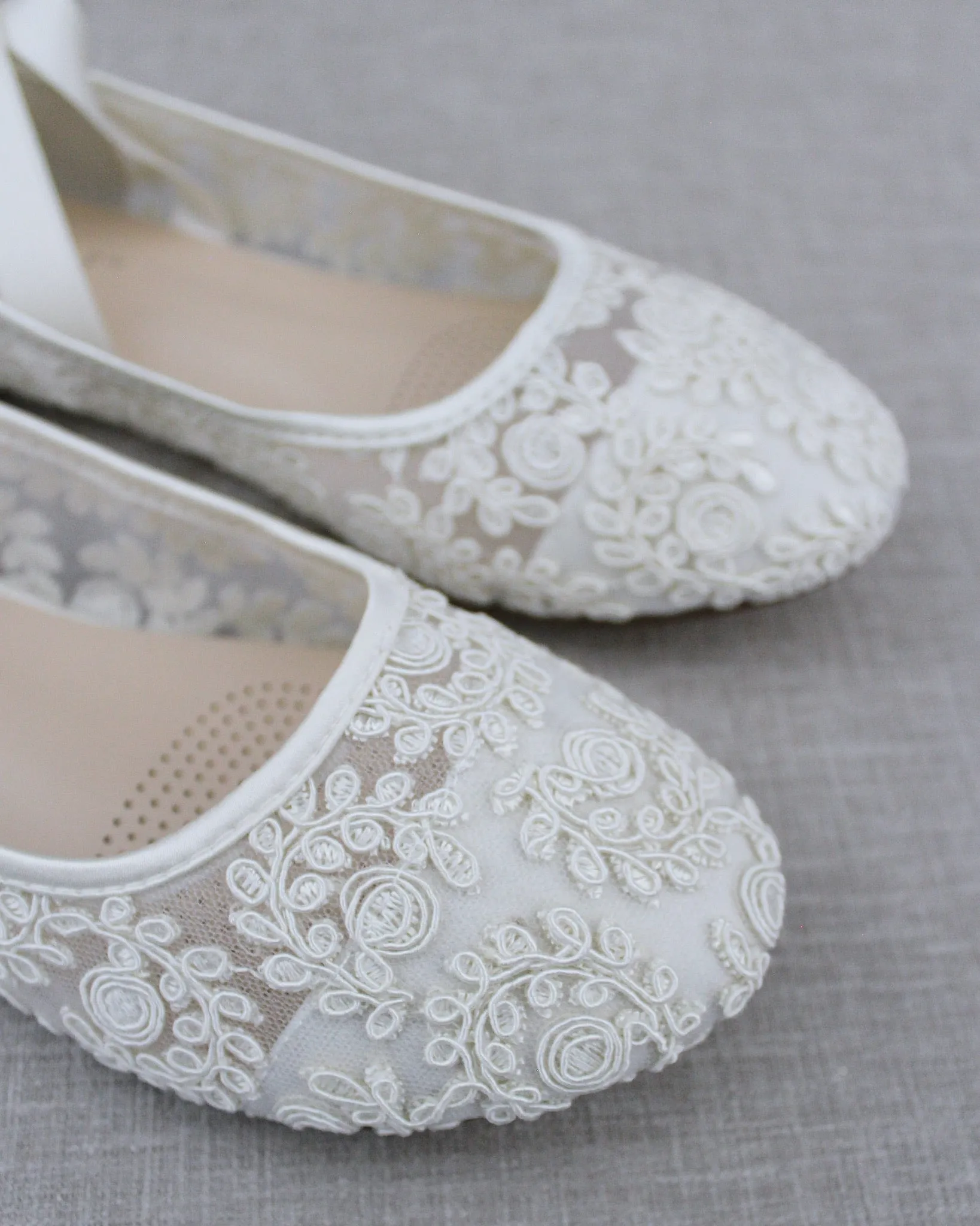 Ivory Crochet Lace Flats Ballerina Lace Up