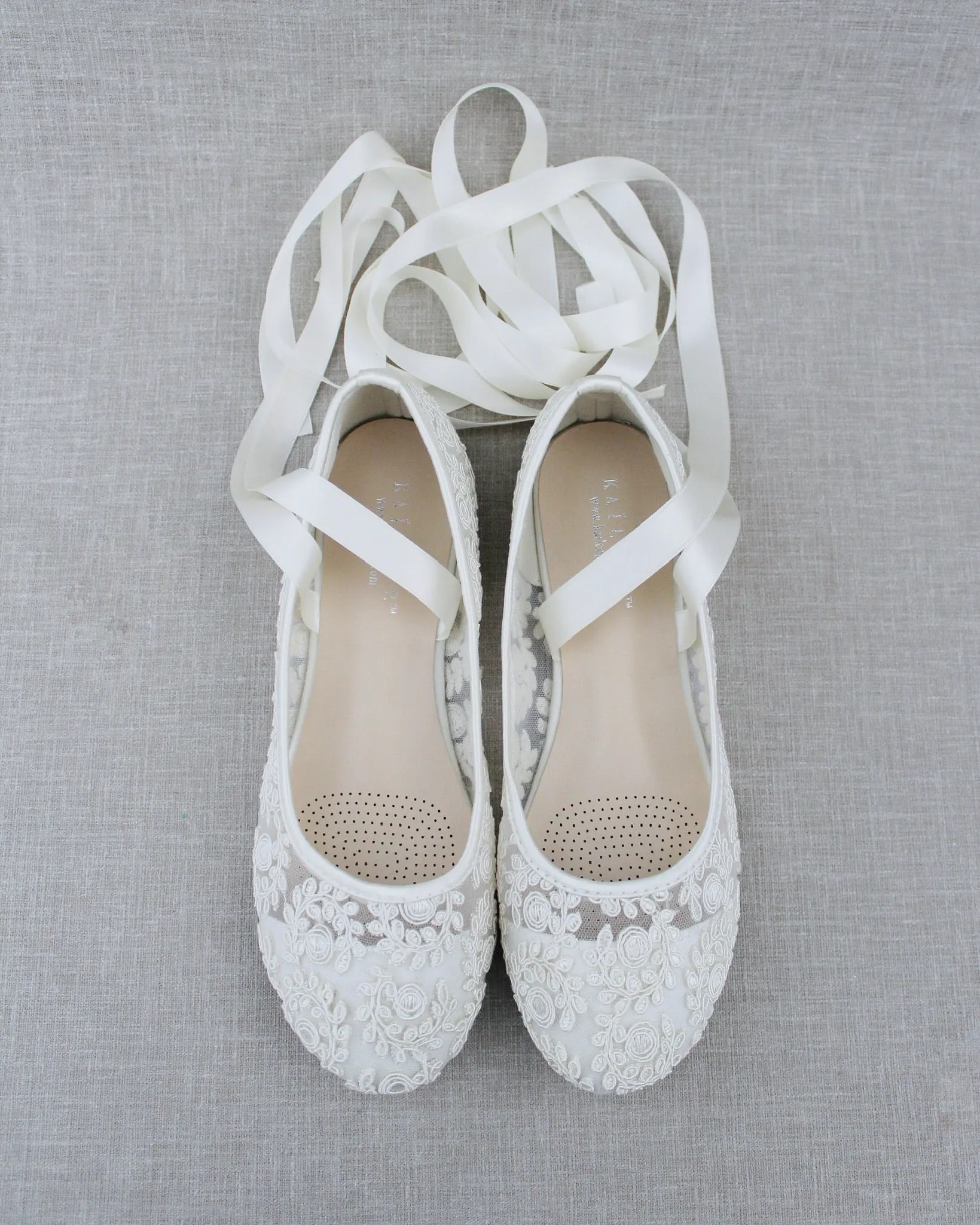 Ivory Crochet Lace Flats Ballerina Lace Up