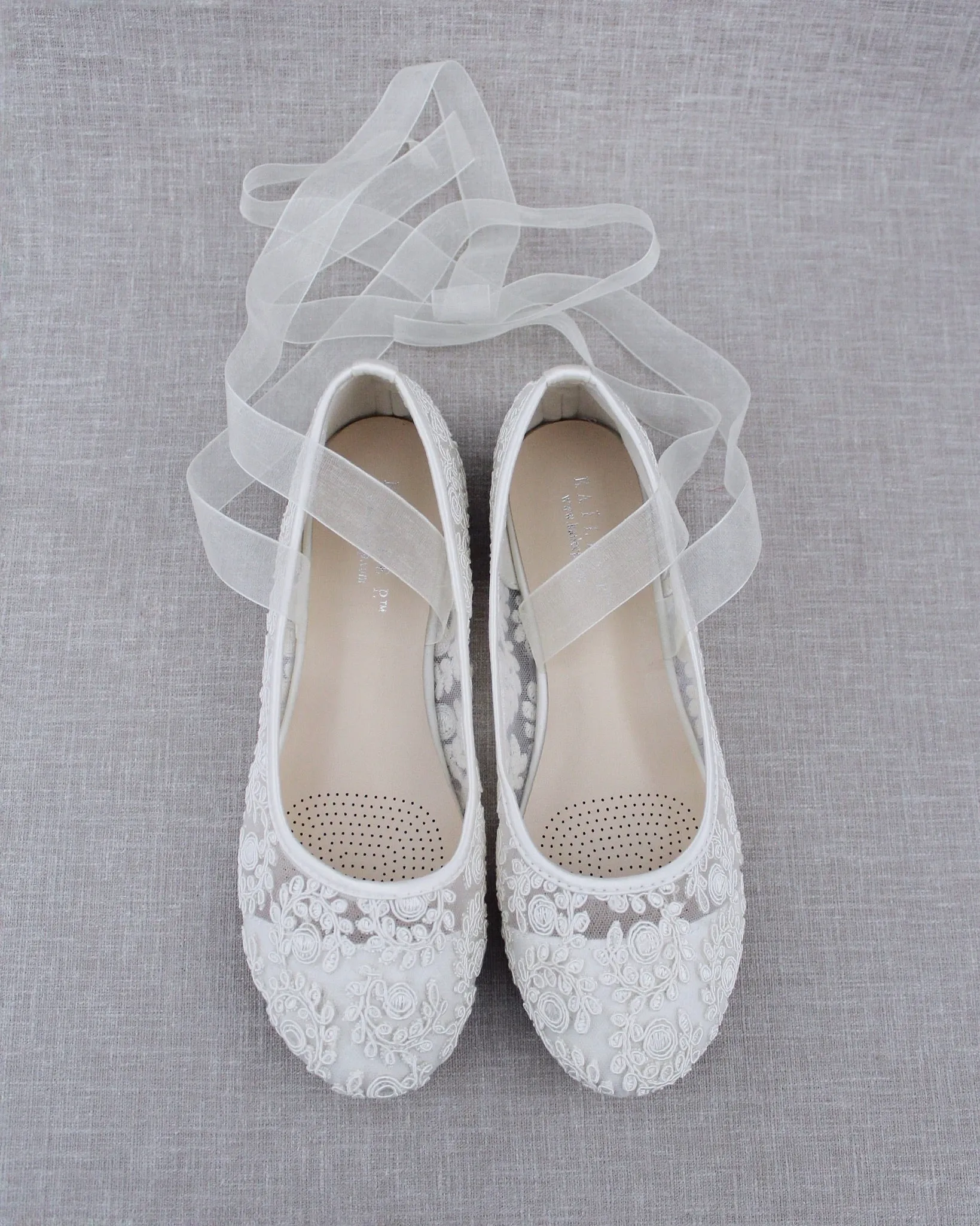 Ivory Crochet Lace Flats Ballerina Lace Up