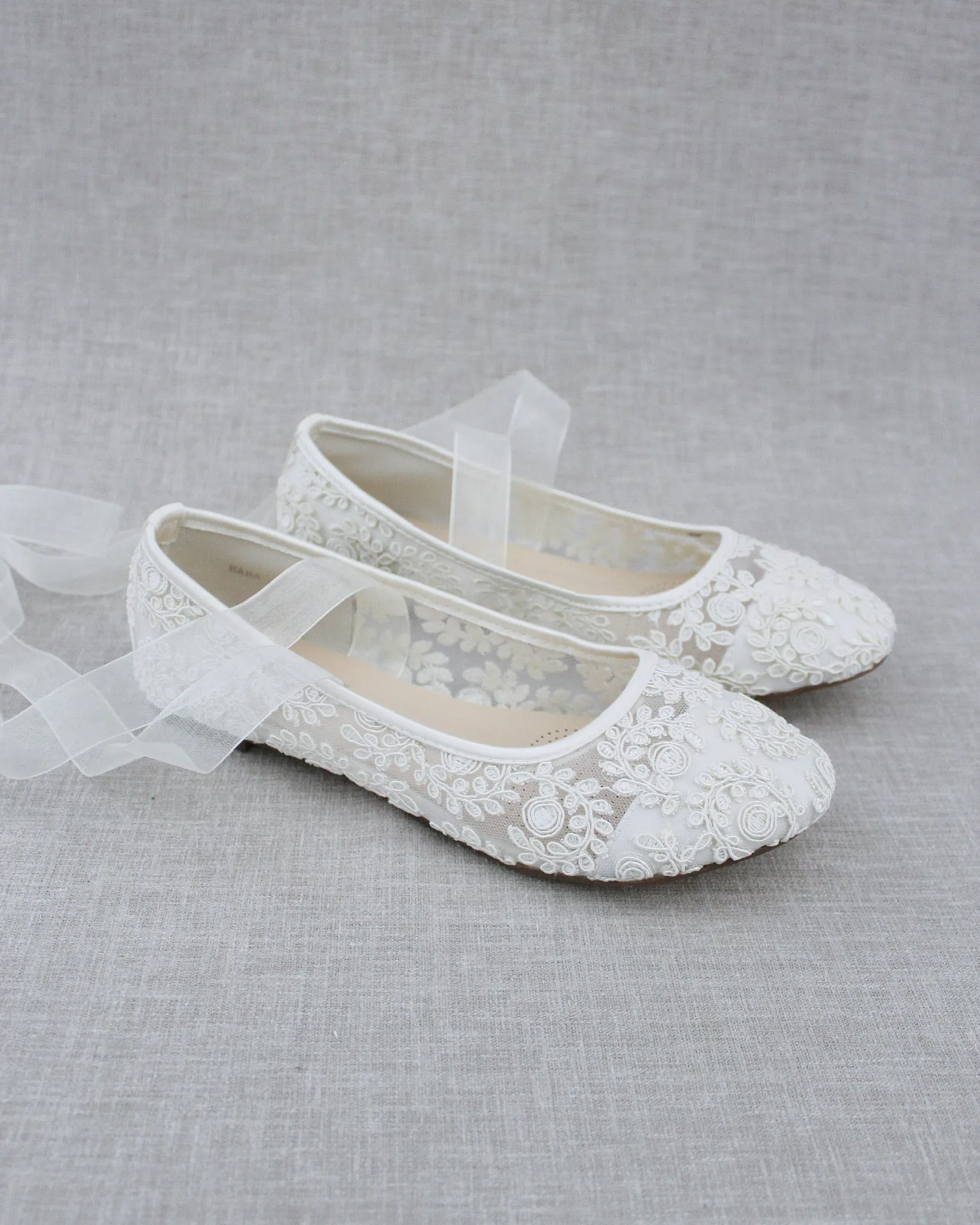 Ivory Crochet Lace Flats Ballerina Lace Up