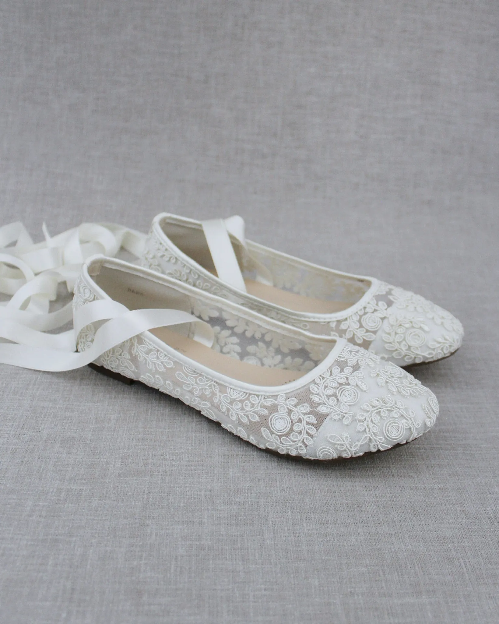 Ivory Crochet Lace Flats Ballerina Lace Up