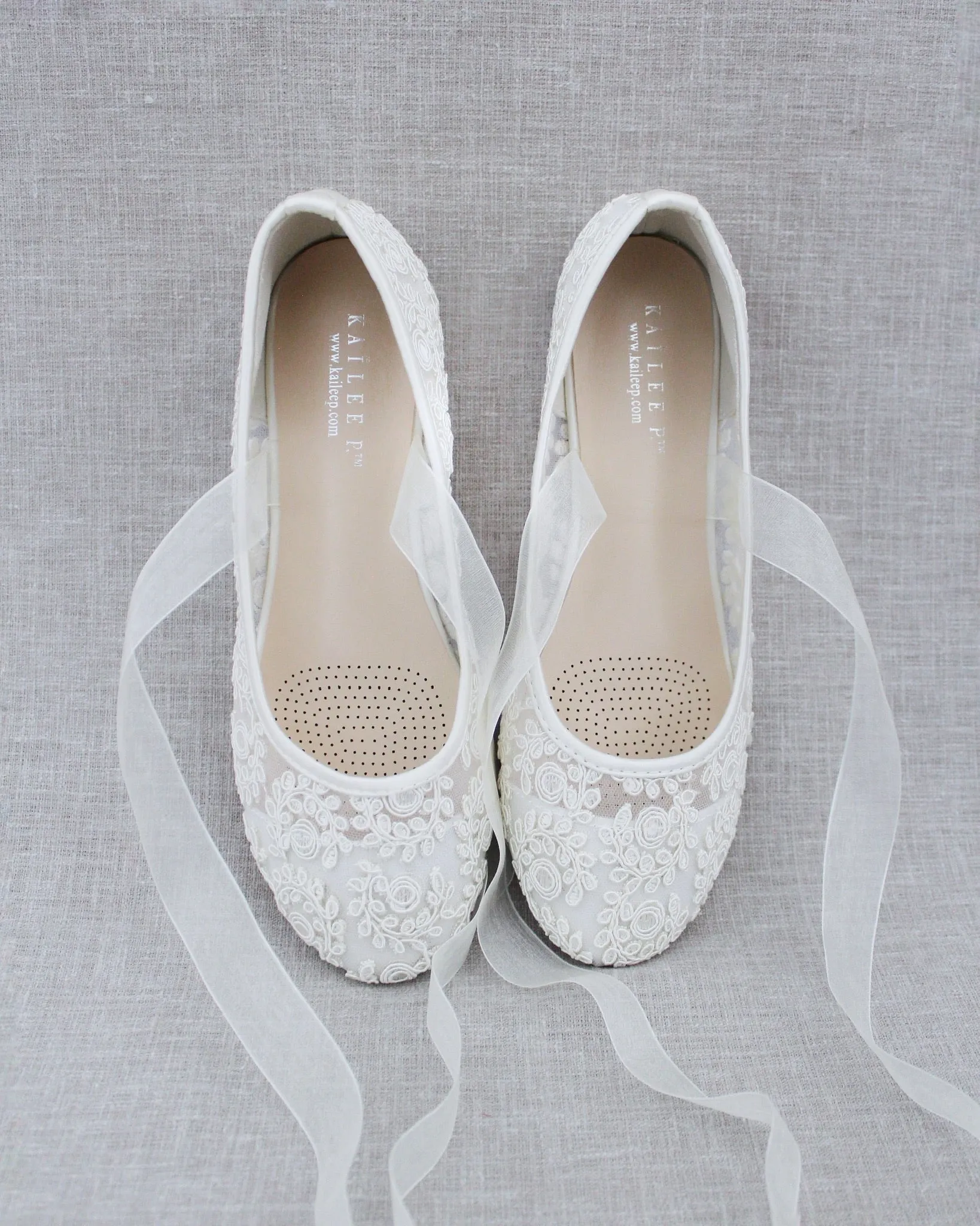 Ivory Crochet Lace Flats Ballerina Lace Up