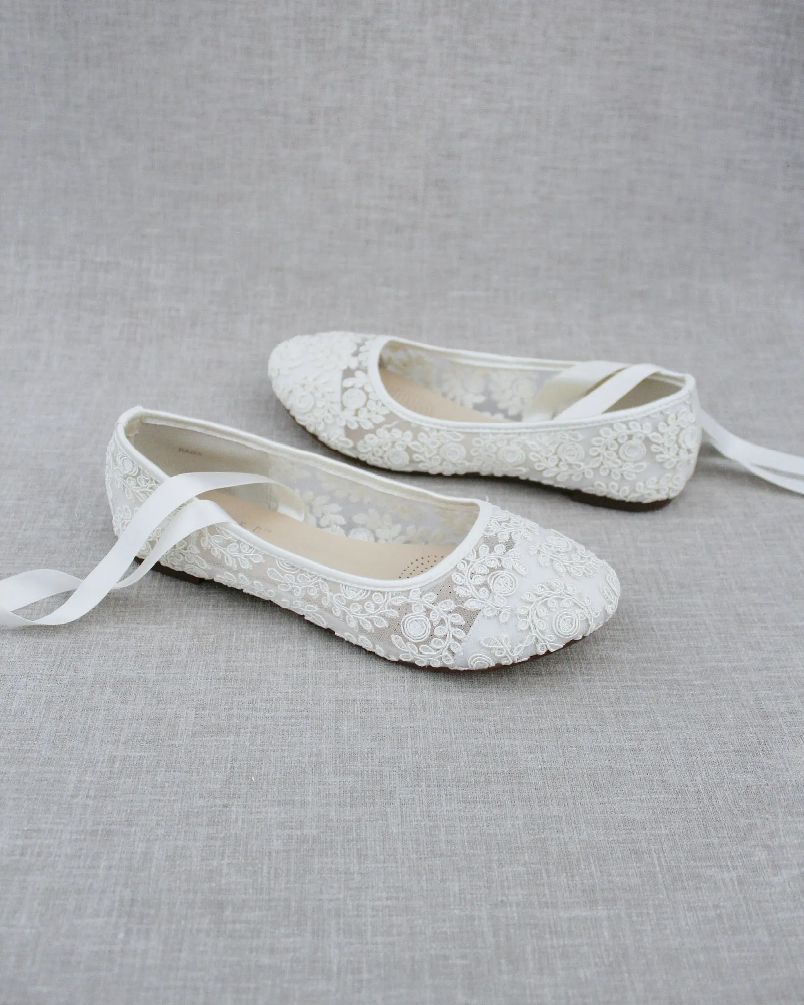 Ivory Crochet Lace Flats Ballerina Lace Up