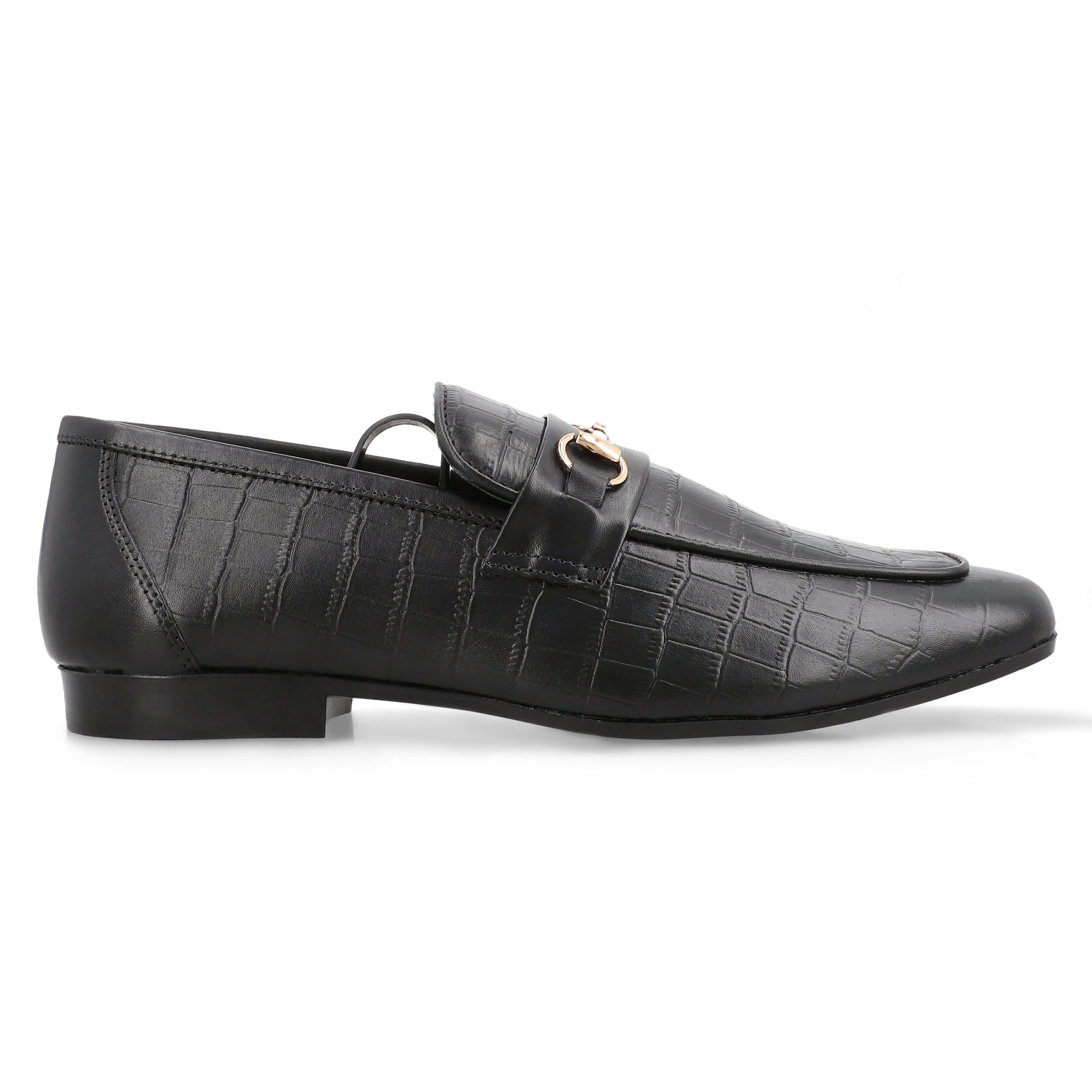 Crocodile Embossed Loafers-Black