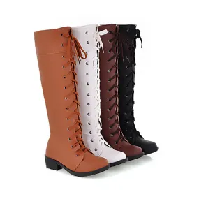 Cross Straps Tall Motorcycle Boots Shoes for Women 5535