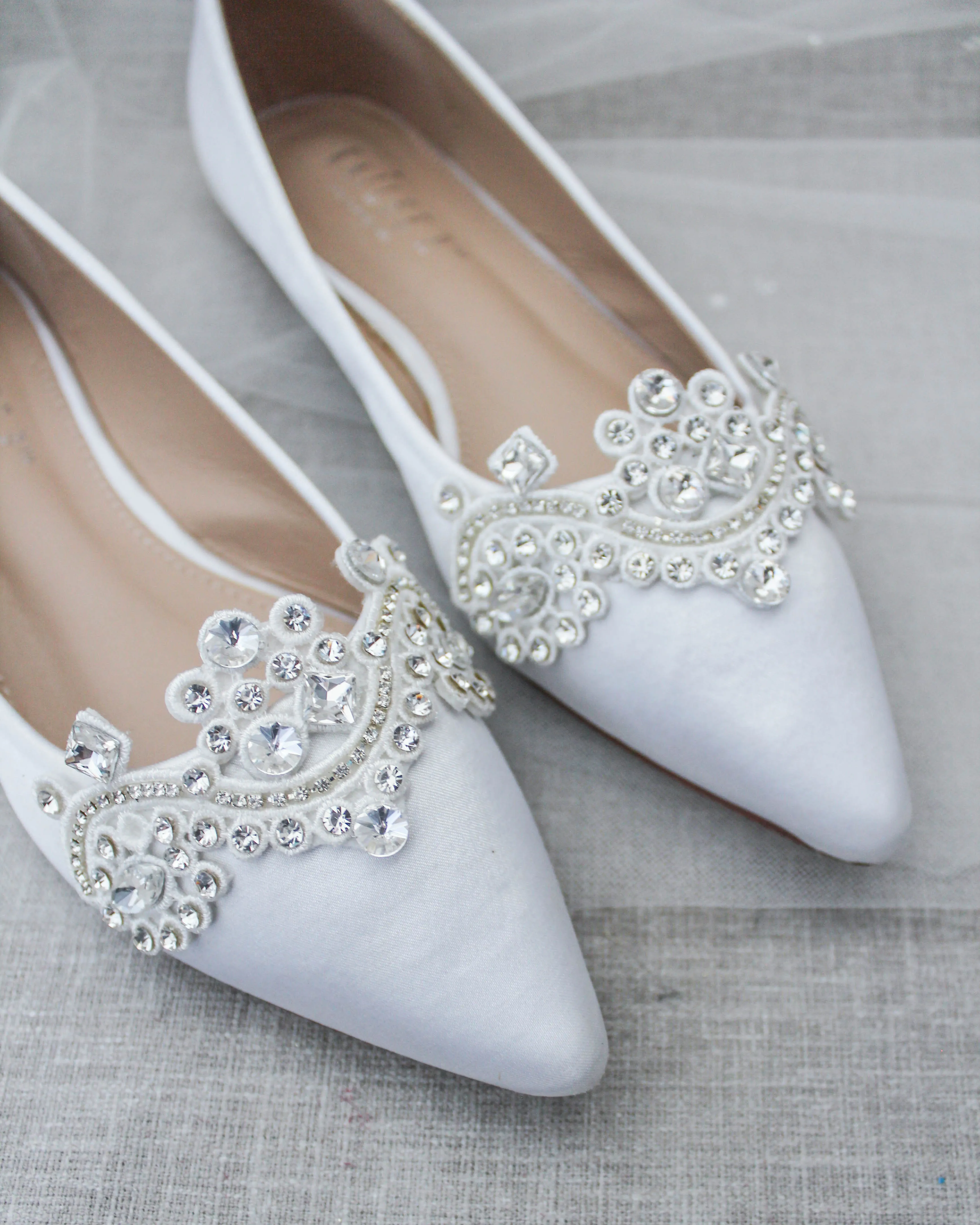 Embellished Rhinestones White Wedding Flats