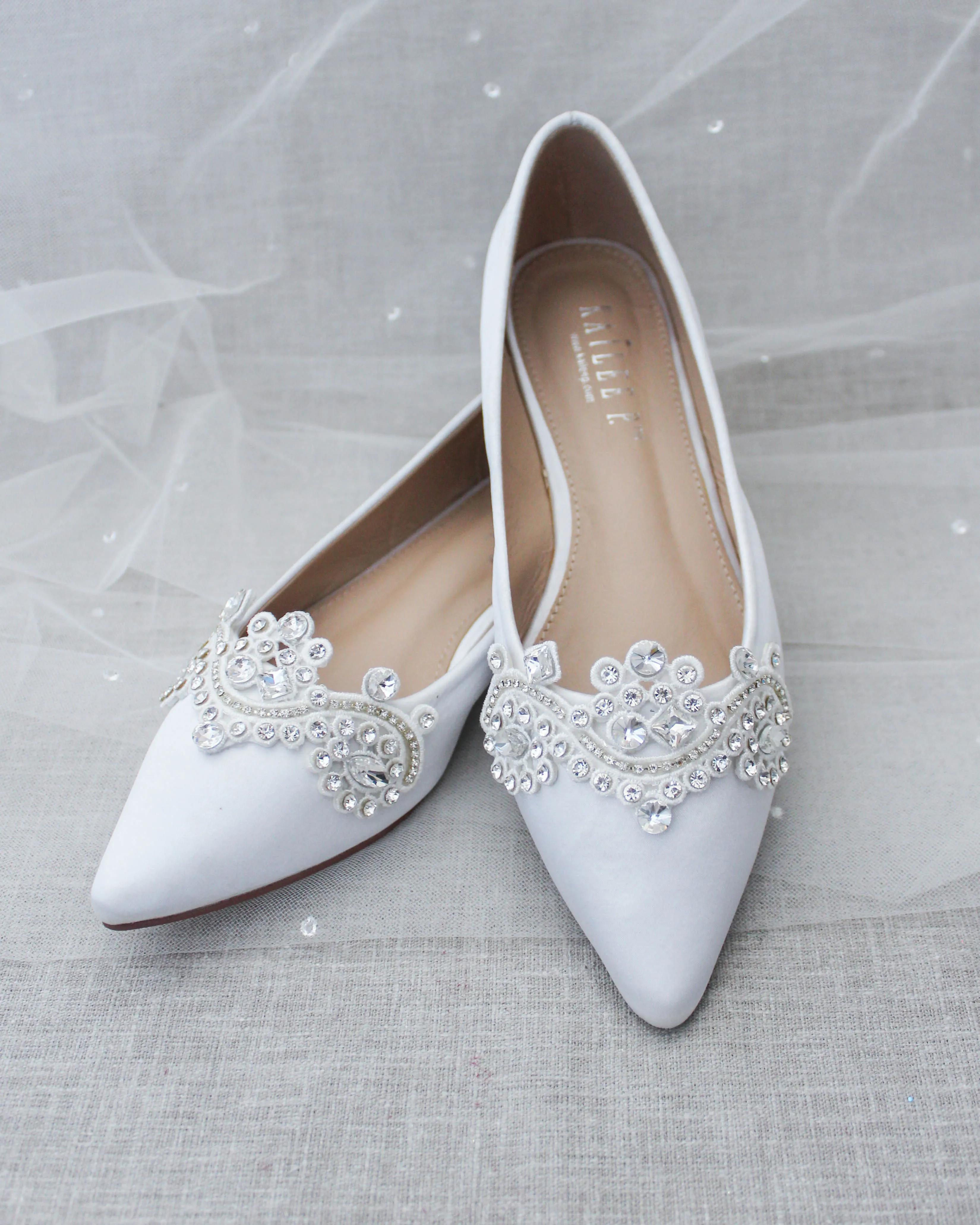 Embellished Rhinestones White Wedding Flats