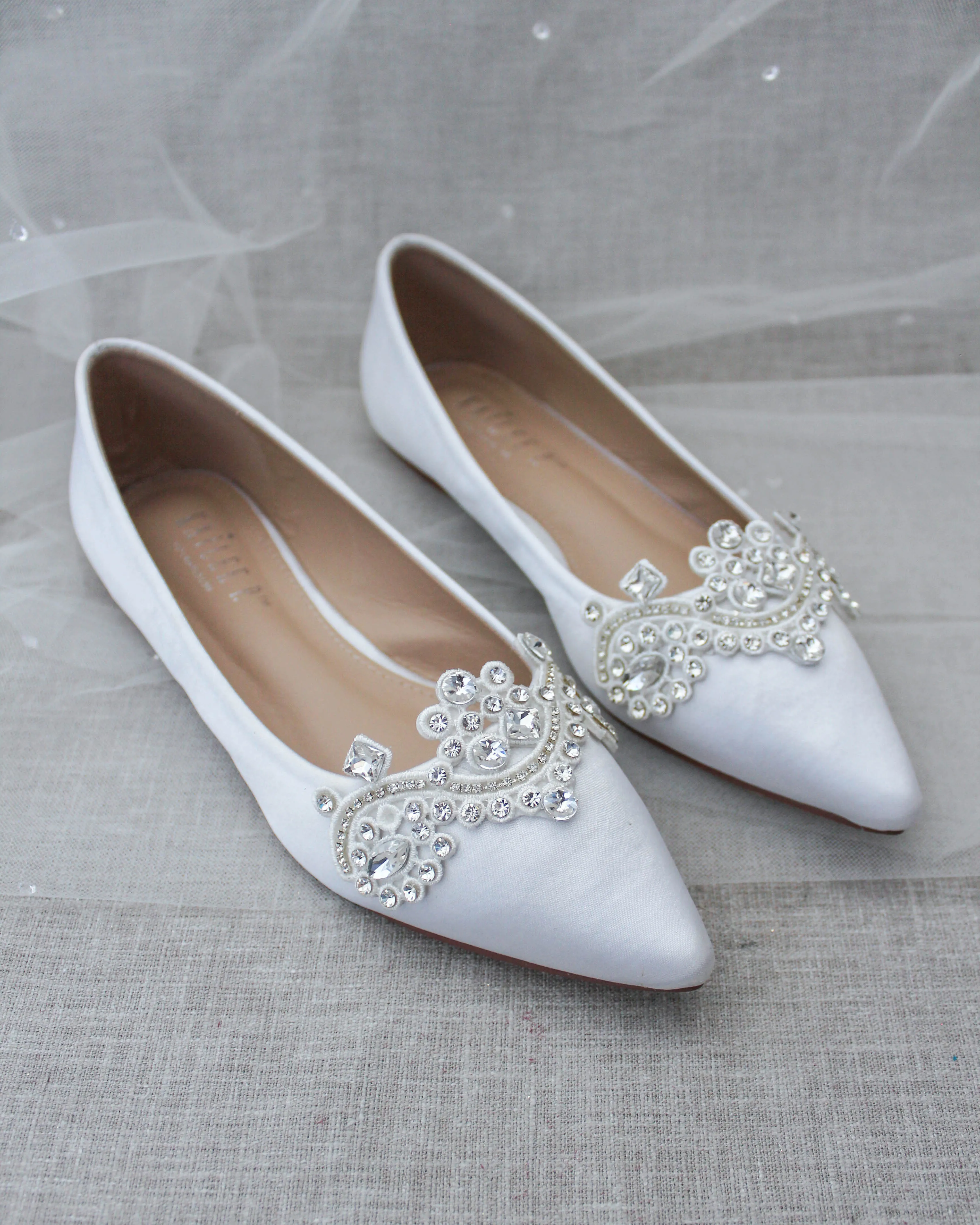 Embellished Rhinestones White Wedding Flats