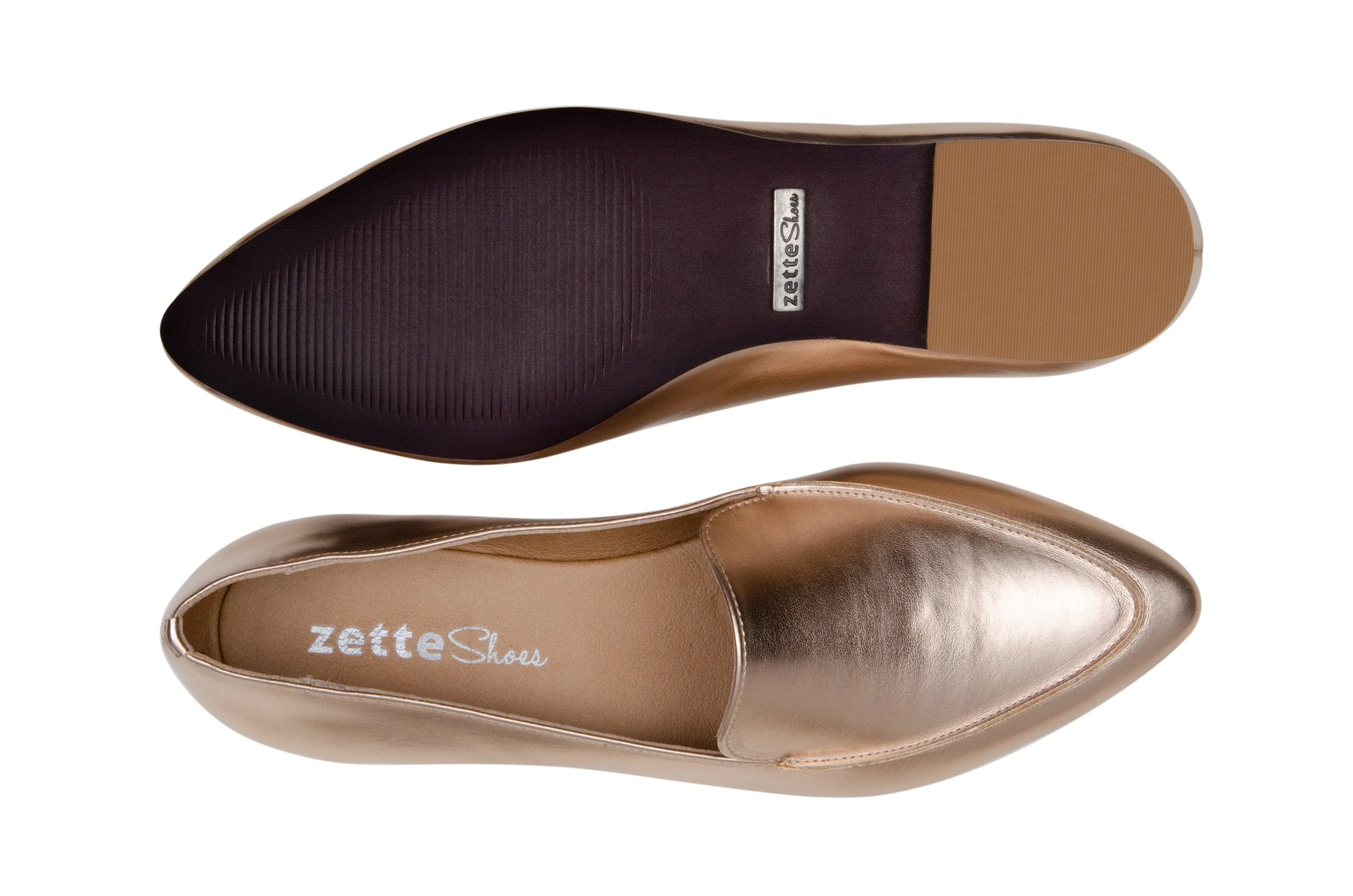 'Erin' vegan slipper flat by Zette Shoes - metallic apricot