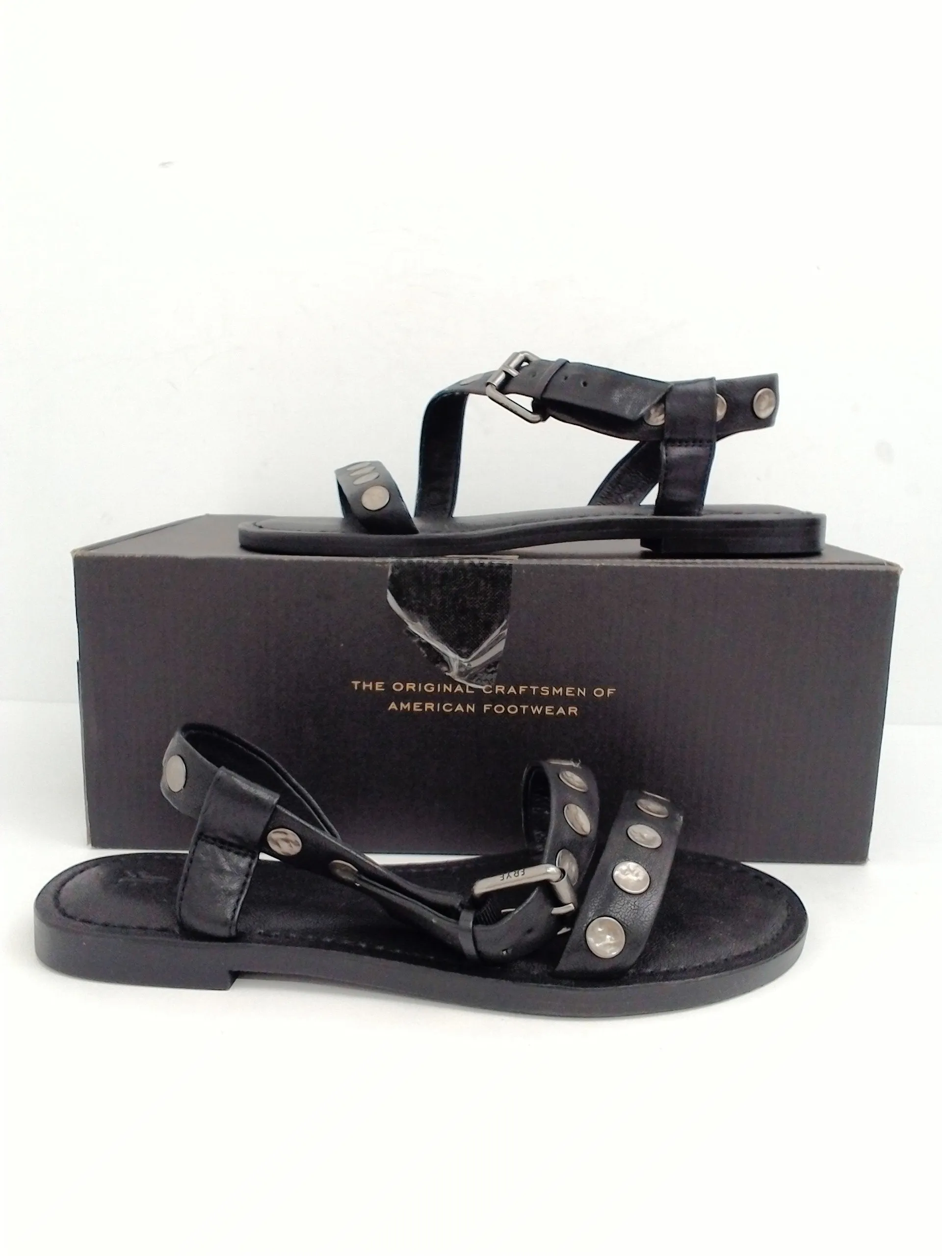 FRYE Women's Black Leather Morgan Hammered Stud Sandal Size 8.5 M