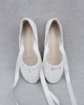 Ivory Crochet Lace Flats Ballerina Lace Up