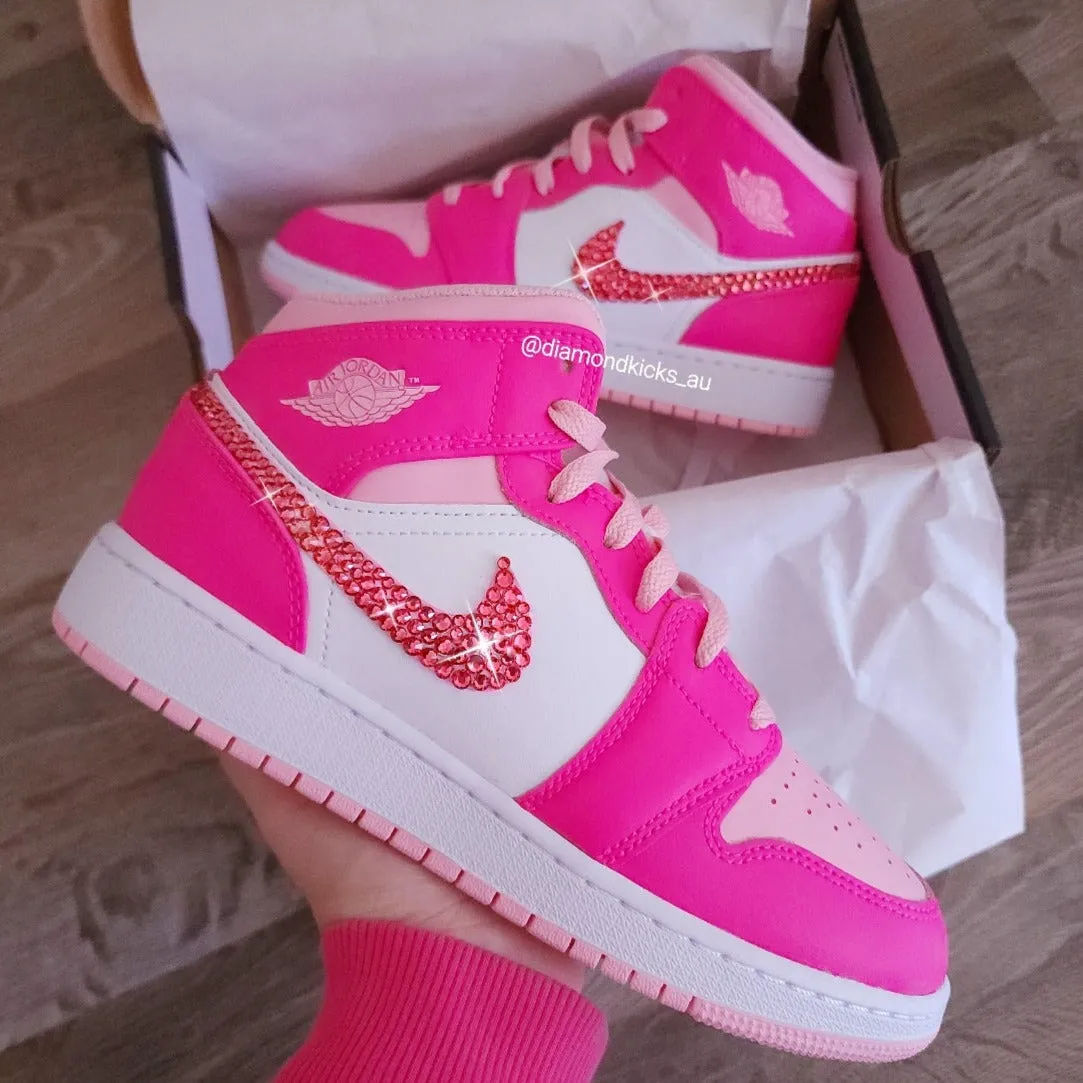 Jordan 1 Mid Women/Youth (Pink/White)