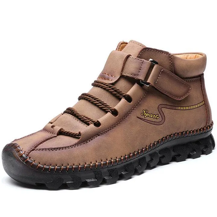 Men Cow Leather Non Slip Hand Stitching Soft Sole Casual Outdoor Boots