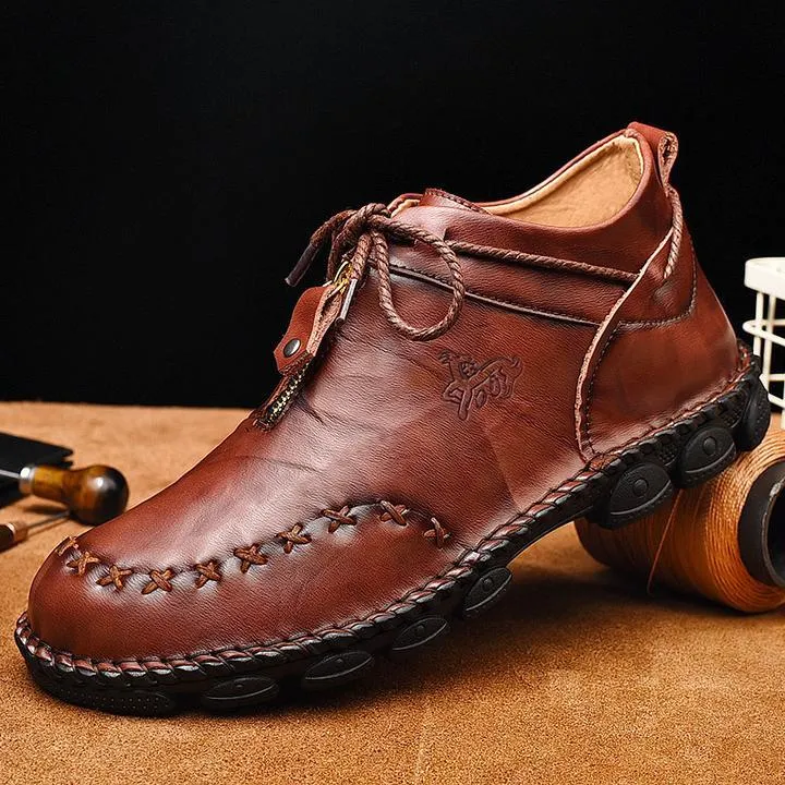 Men Hand Stitching Leather Non Slip Large Size Soft Sole Casual Boots