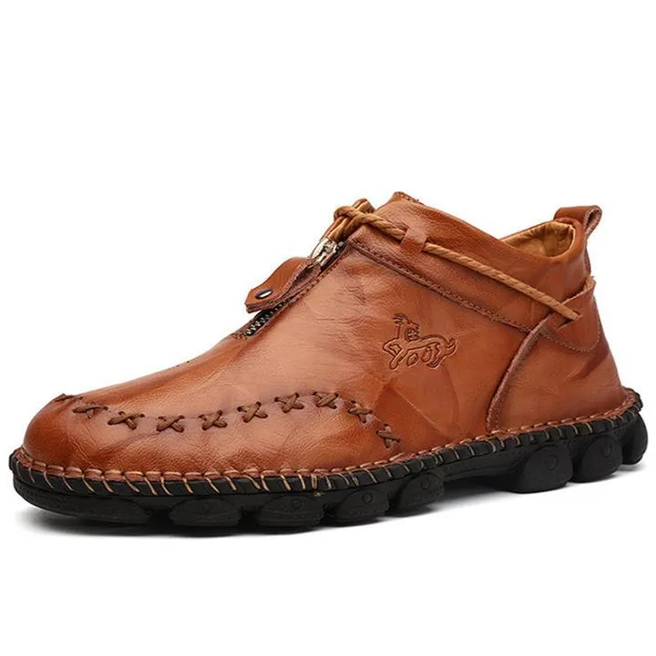 Men Hand Stitching Leather Non Slip Large Size Soft Sole Casual Boots