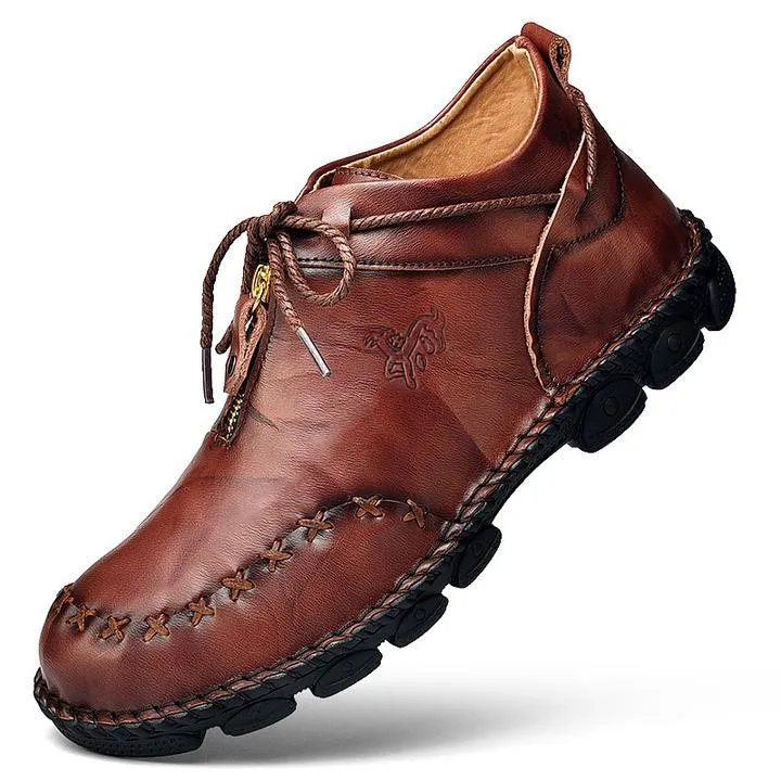 Men Hand Stitching Leather Non Slip Large Size Soft Sole Casual Boots