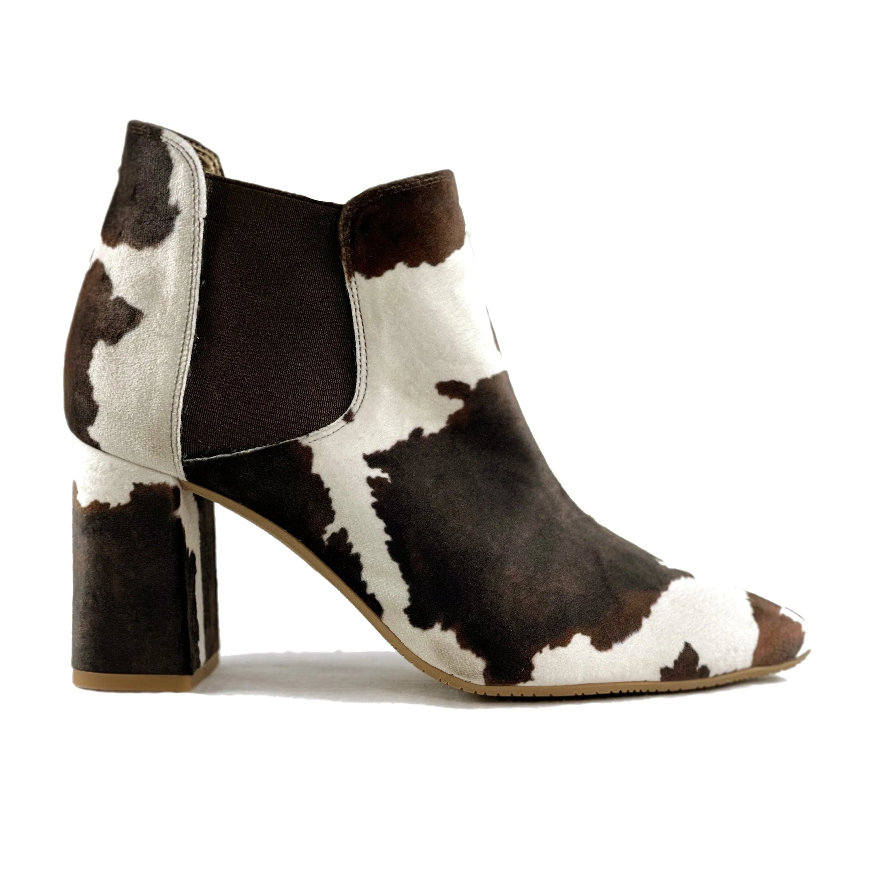 'Rachel' vegan Chelsea bootie by Zette Shoes - velvet cow print