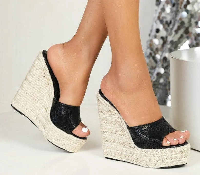 Slip-on High Heels Wedge Sandals