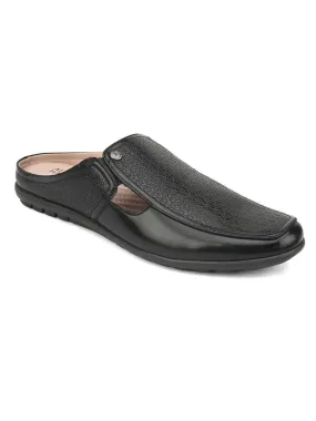 Solid Black Ethnic mules for men