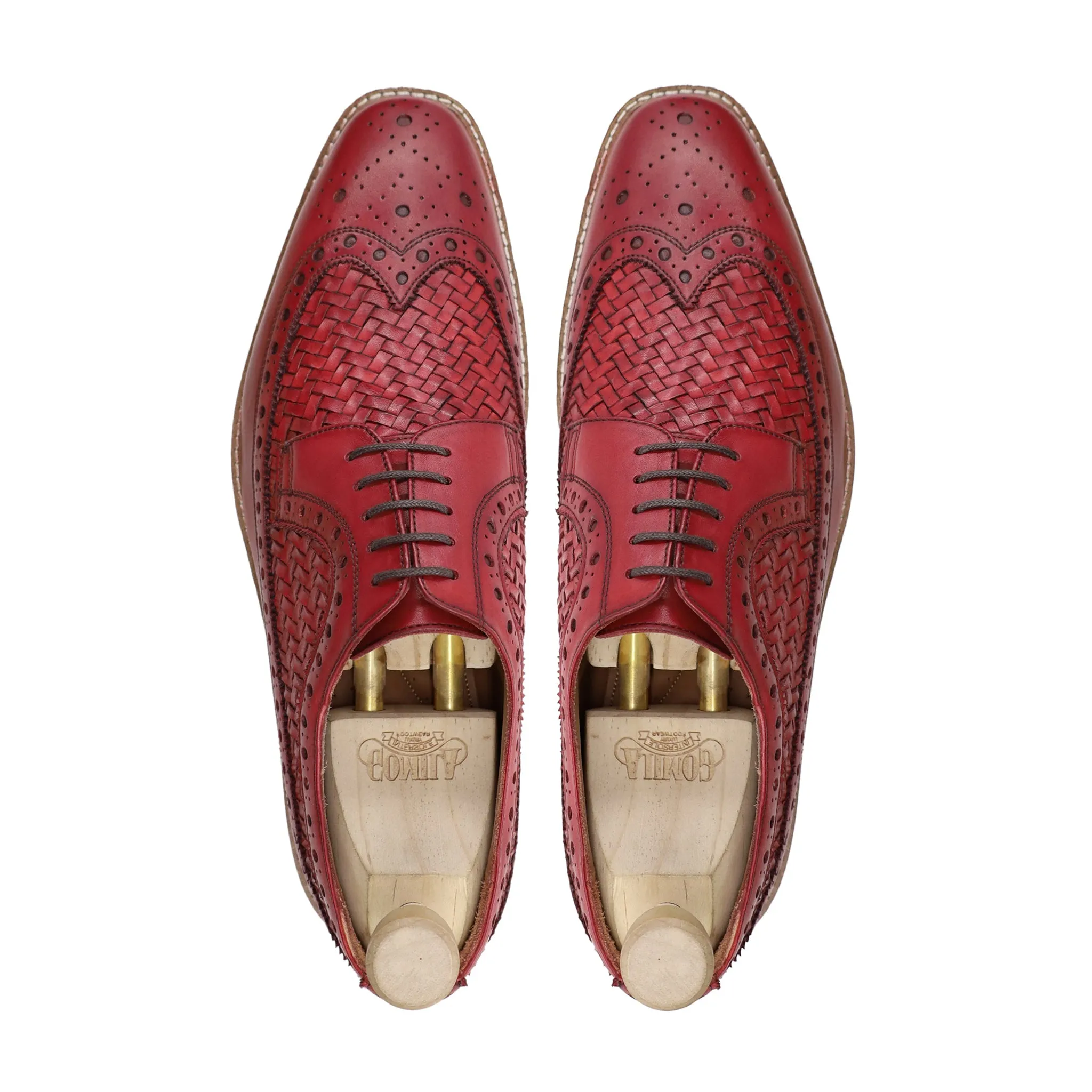 Waneta - Men's Oxblood Calf and Hand Woven Leather Derby Shoe