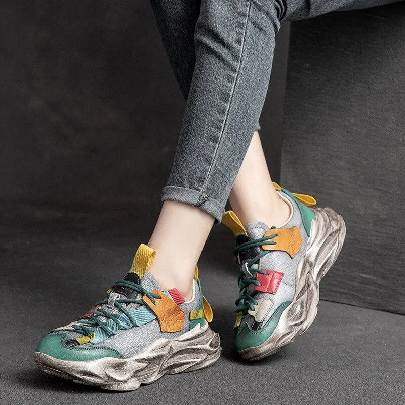 Women's Casual Shoes - Leather Sneakers with Mixed Colors (FC1236)