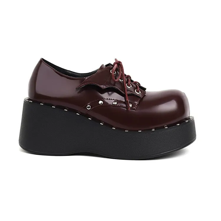 Women's Lace Up Rivets Platform Wedge Heels Shoes