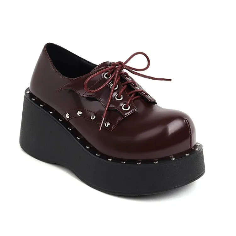 Women's Lace Up Rivets Platform Wedge Heels Shoes