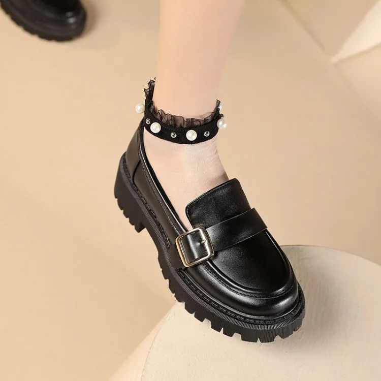 Women's Round Toe Buckle Straps Platform Slip-On Loafers