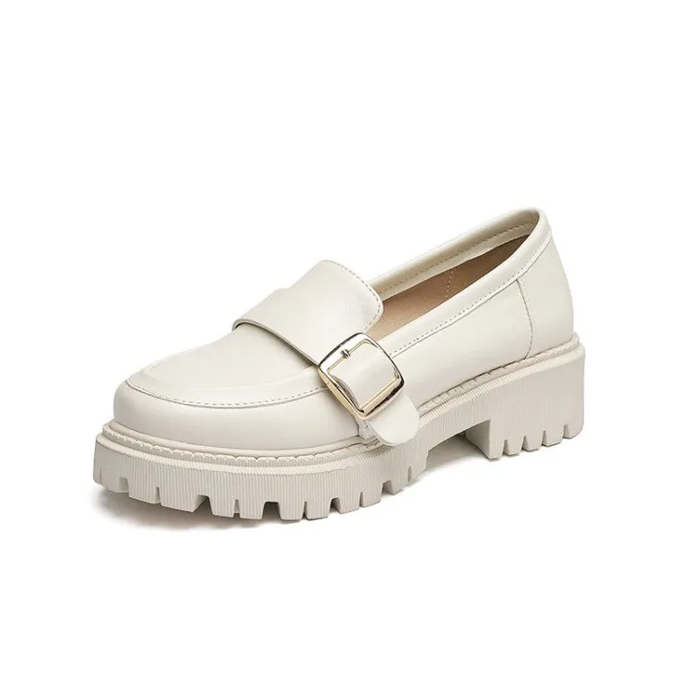 Women's Round Toe Buckle Straps Platform Slip-On Loafers