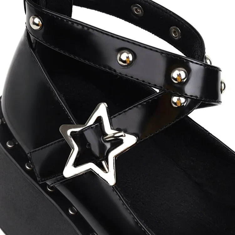 Women's Star-shaped Rivets Platform Wedge Heels Shoes